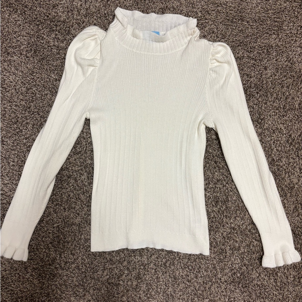 Women’s CeCe Ruffle Neck Ribbed Sweater- Large